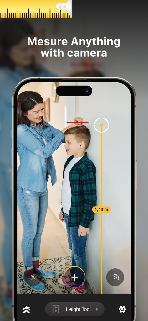 Measuring Tape: Digital Ruler - AR measuring tape app measuring a childs height with phone camera