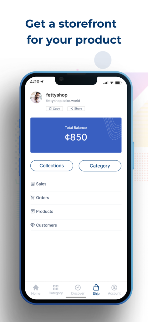 Tendo - Reseller Platform - Tendo app reseller dashboard showing storefront management with total balance and sales orders