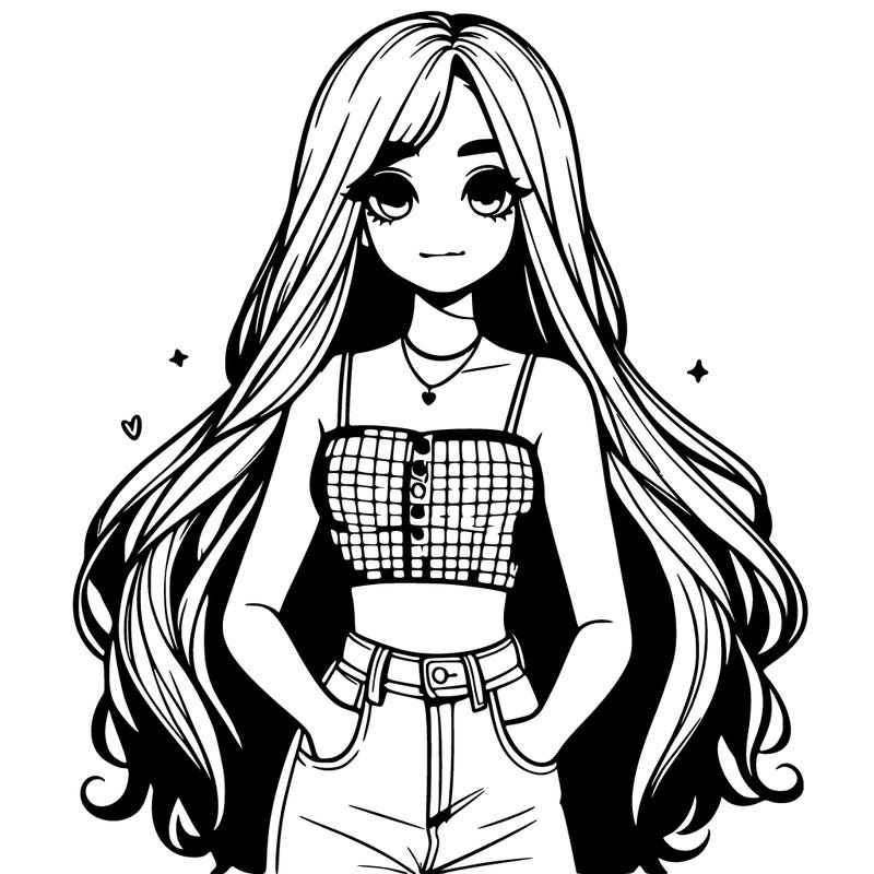 realistic girl in crop top with long hair cute