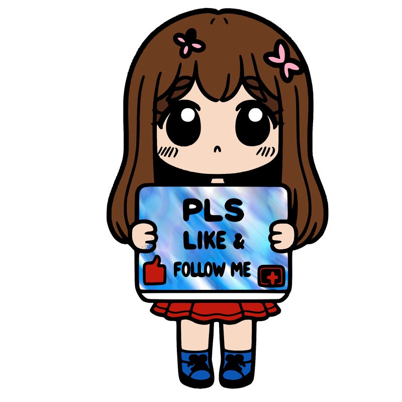 girl holding a sign that says pls like and follow me