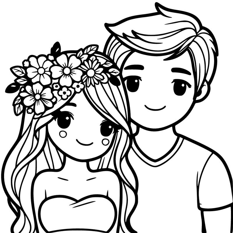 couple with flowers on girl's head