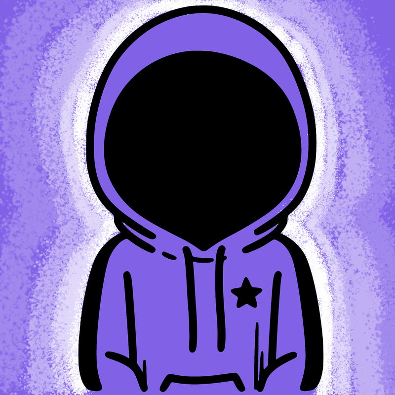 a person with non face waering a hoodie with a small star symbol on the hoodie