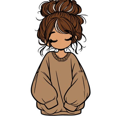 girl with baggy sweatshirt and messy bun