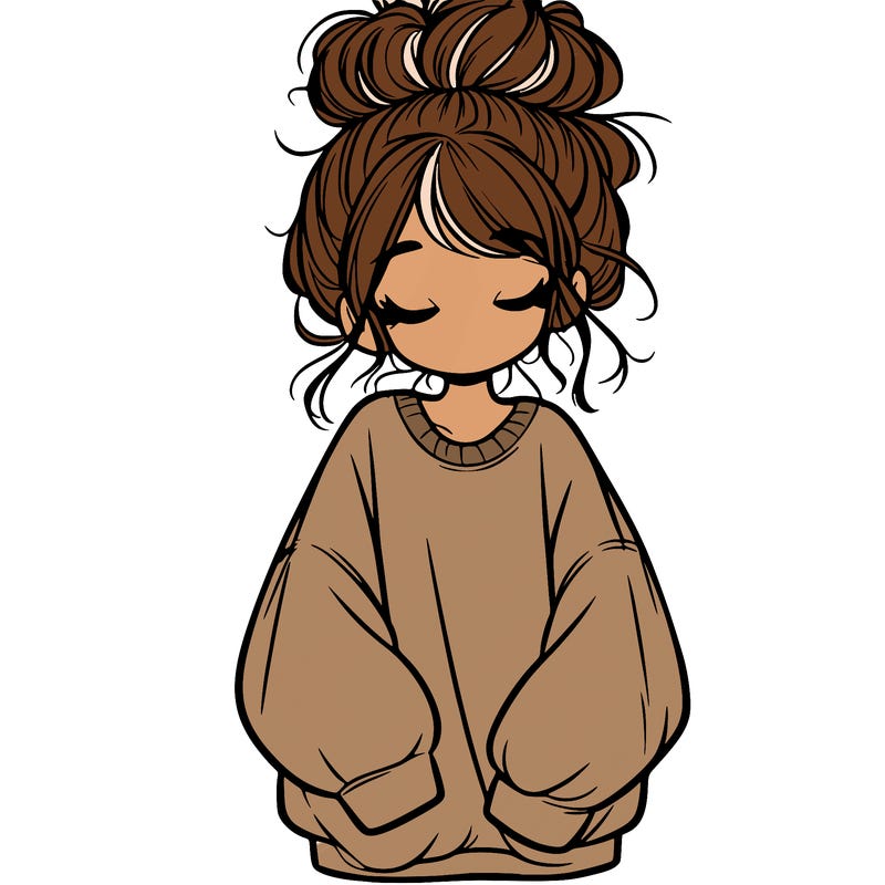 girl with baggy sweatshirt and messy bun