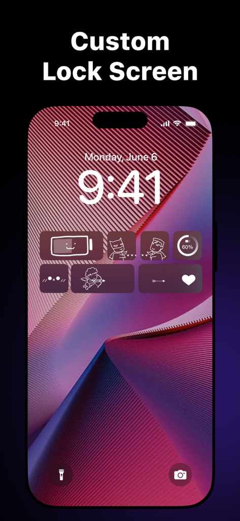 Wallpapers HD, 4K and Live - Pantalla de bloqueo de iPhone que muestra un fondo de pantalla abstracto estético y widgets únicos.