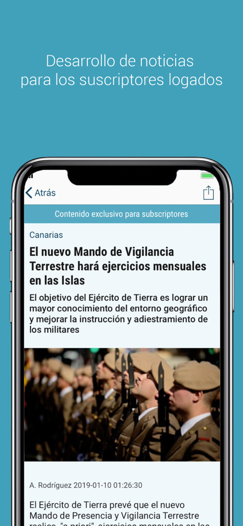 App La Provincia su un iPhone che mostra un articolo di notizie esclusivo per abbonati sulle Isole Canarie