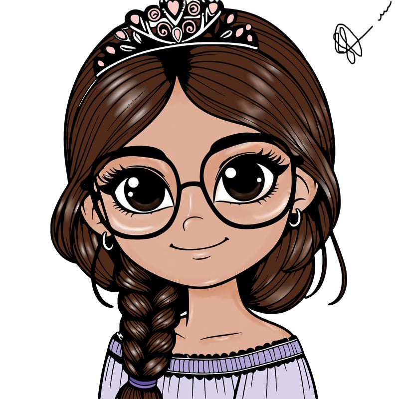 a girl with one braid and glasses who is a princess realistic