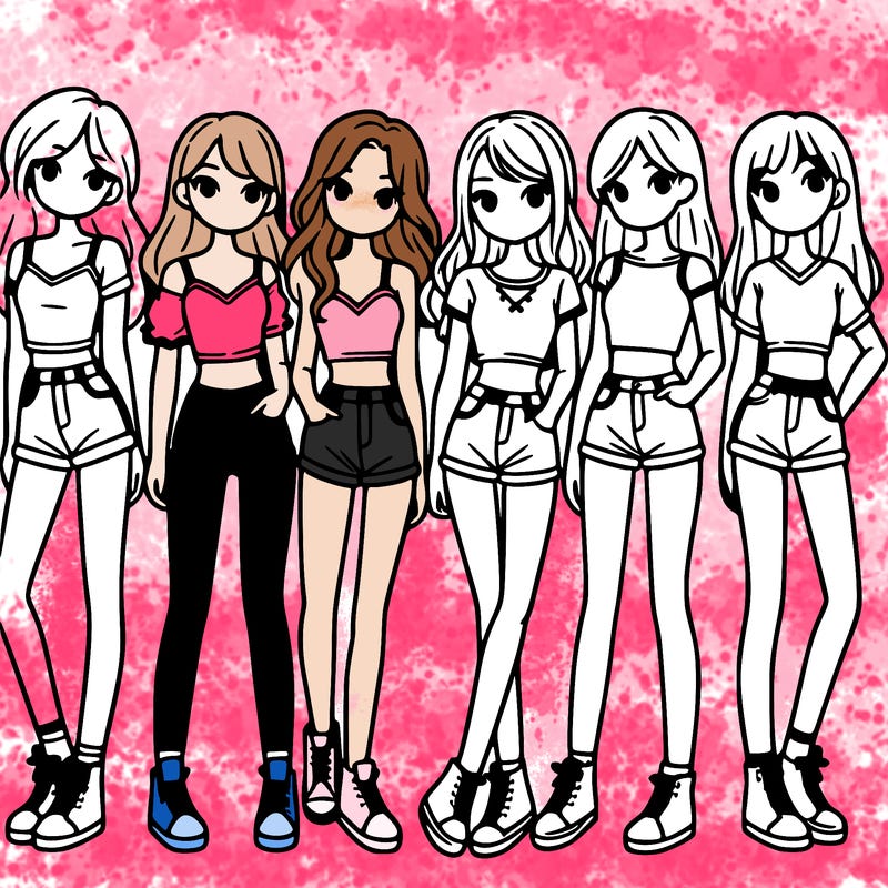 a group of girls wearing crop tops and shorts