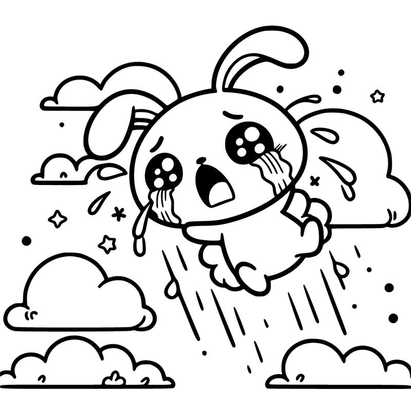 a  cute crying bunny falling out of the sky