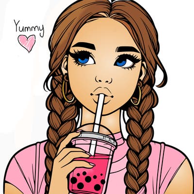 realistic girl with braided hair drinking boba