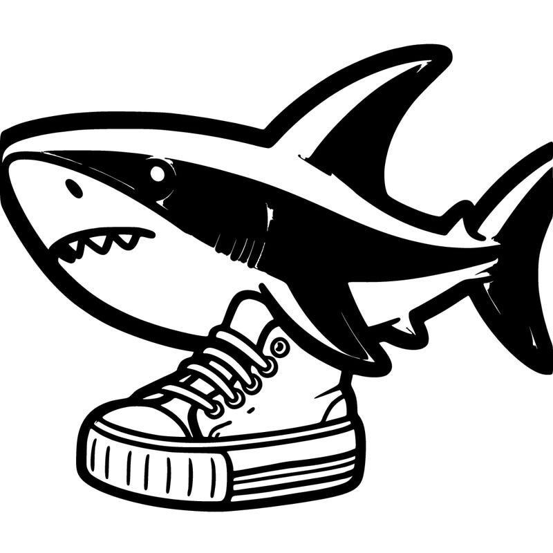 a shark with a blue shoe