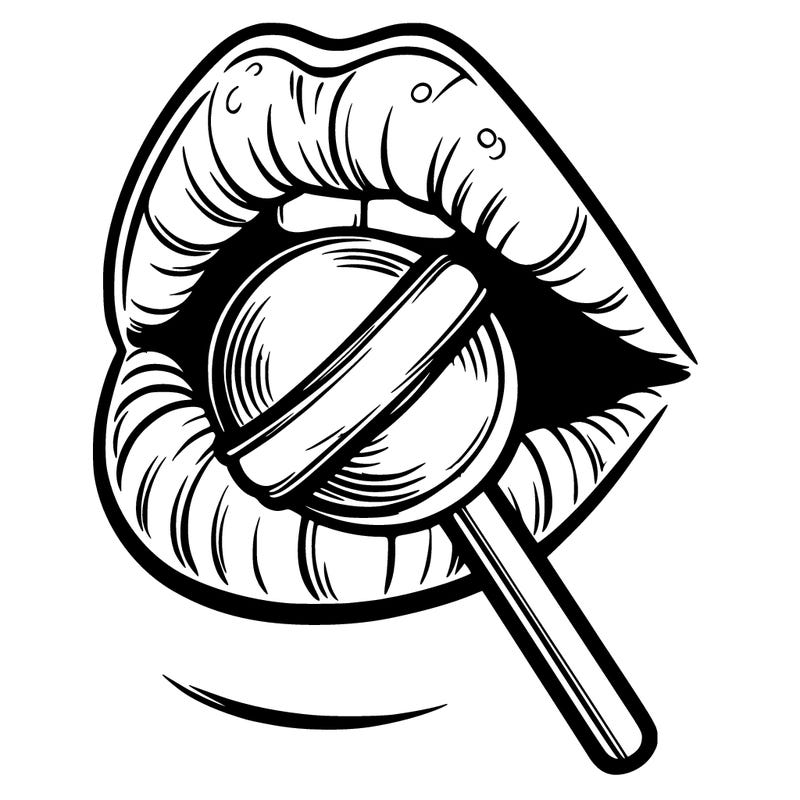 lips chewing lollipop