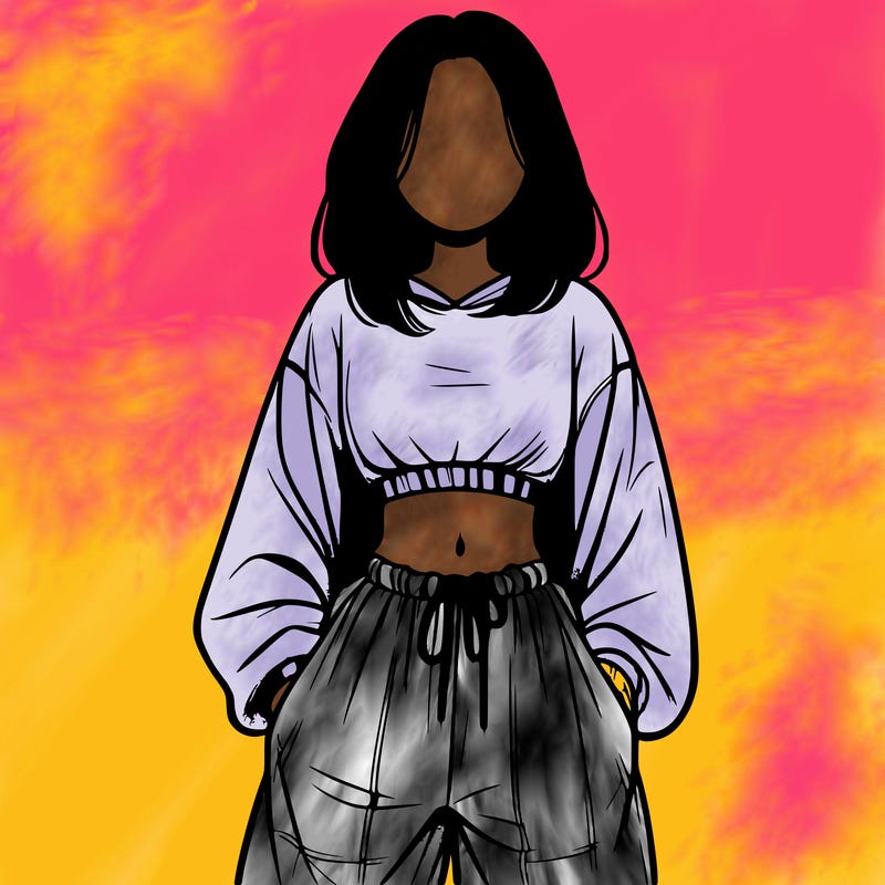 realistic girl faceless with baggy pants and a crop top