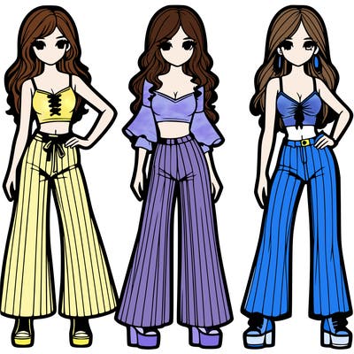 girls with flare pants and crop tops realistic