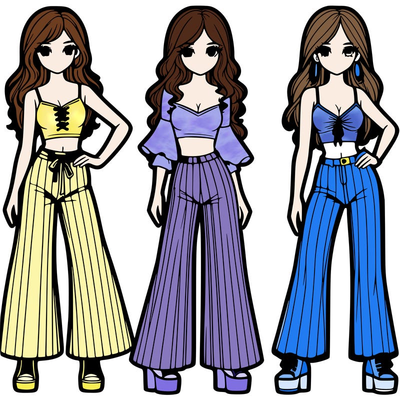 girls with flare pants and crop tops realistic