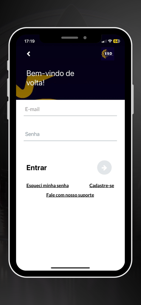 Método E5D - Login screen of the Metodo E5D app for mechanical engineers showing email and password input fields