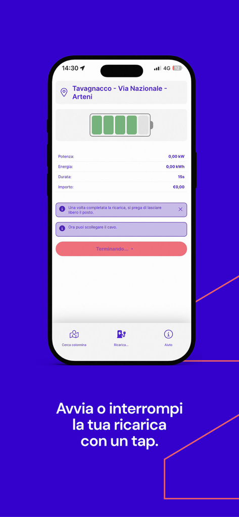 Uattzy – Stazioni di ricarica - Schermata dell'app Uattzy che mostra i dettagli di ricarica del veicolo elettrico in tempo reale e lo stato di avanzamento della batteria
