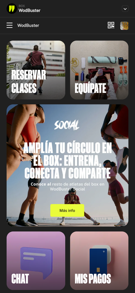 WodBuster - WodBuster app interface featuring class booking social networking and payment management for functional fitness gyms