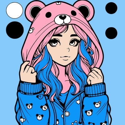 realistic girl in a animal pjs hoodie