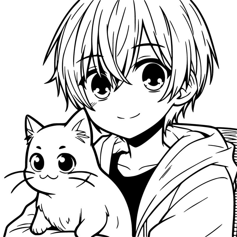 manga boy with a cat
