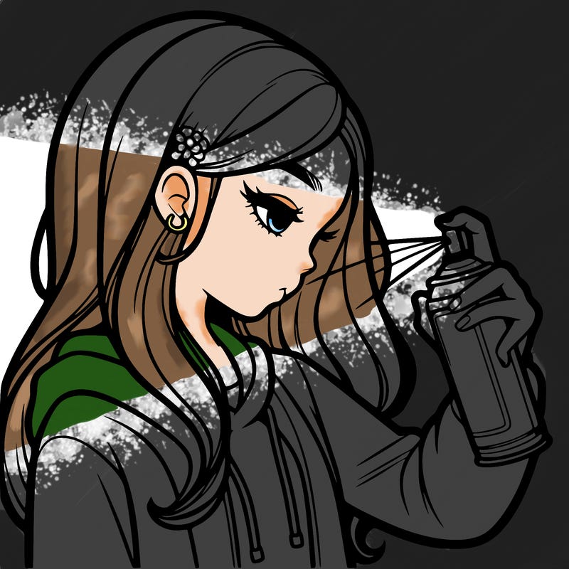 a realistic girl spray painting