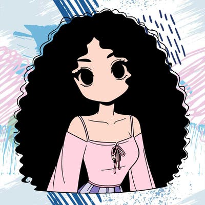 a black anime girl with long afro hair