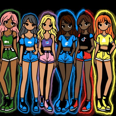 a group of girls wearing crop tops and shorts