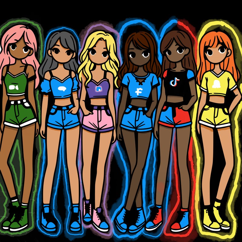 a group of girls wearing crop tops and shorts