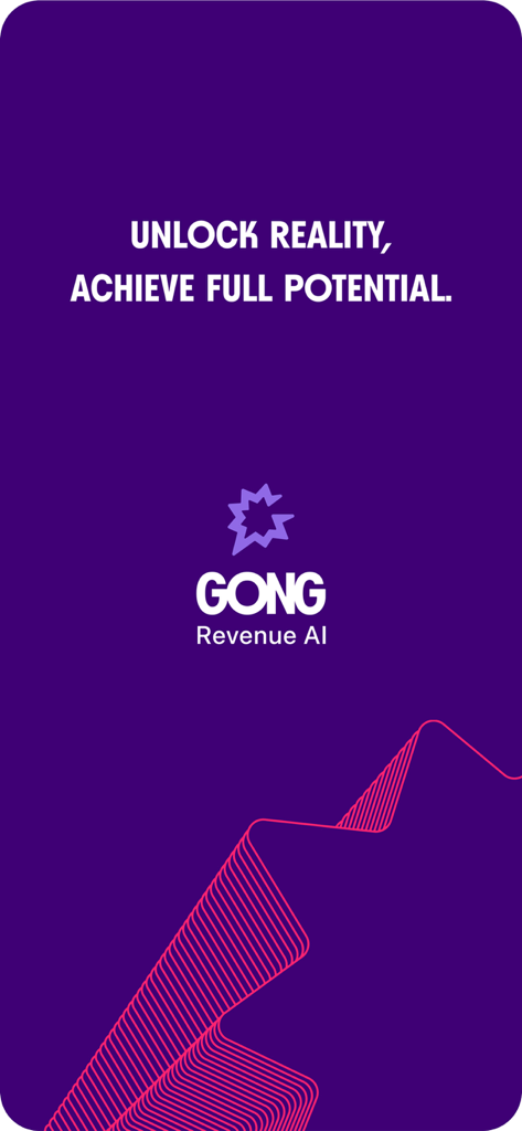Gong.io - Gong Revenue AI splash screen with slogan Unlock Reality Achieve Full Potential