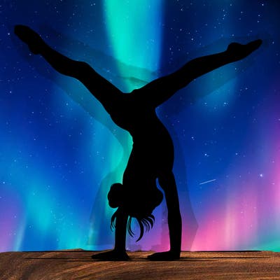 realistic gymnastic hand stand girl in four splits