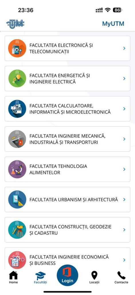 MyUTM Moldova - List of university faculties in the MyUTM Moldova mobile app