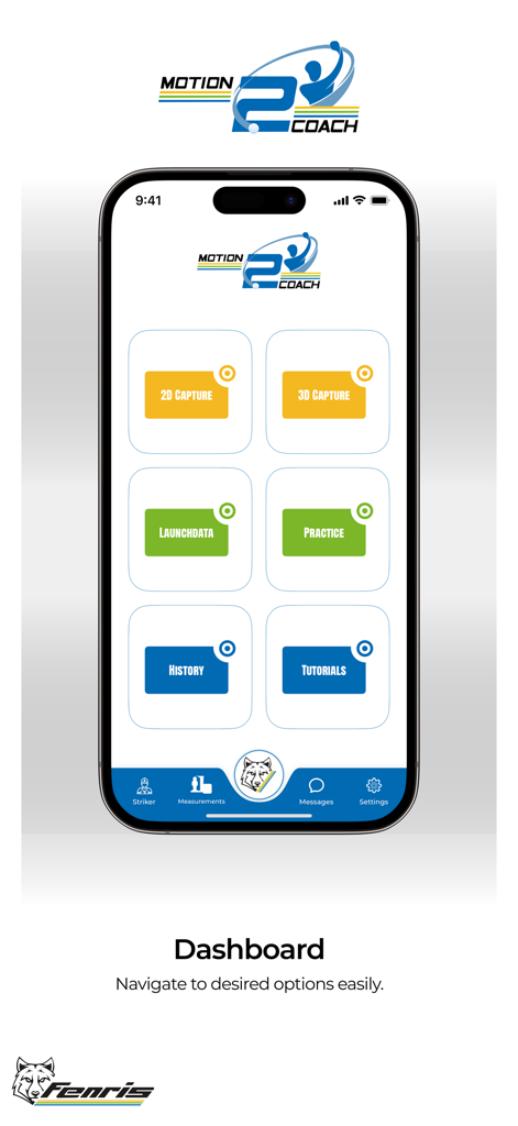 Motion2Coach Golf - Motion2Coach Golf app dashboard showing 2D and 3D capture options and practice navigation
