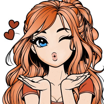 realistic girl winking and blowing a kiss while making heart hands