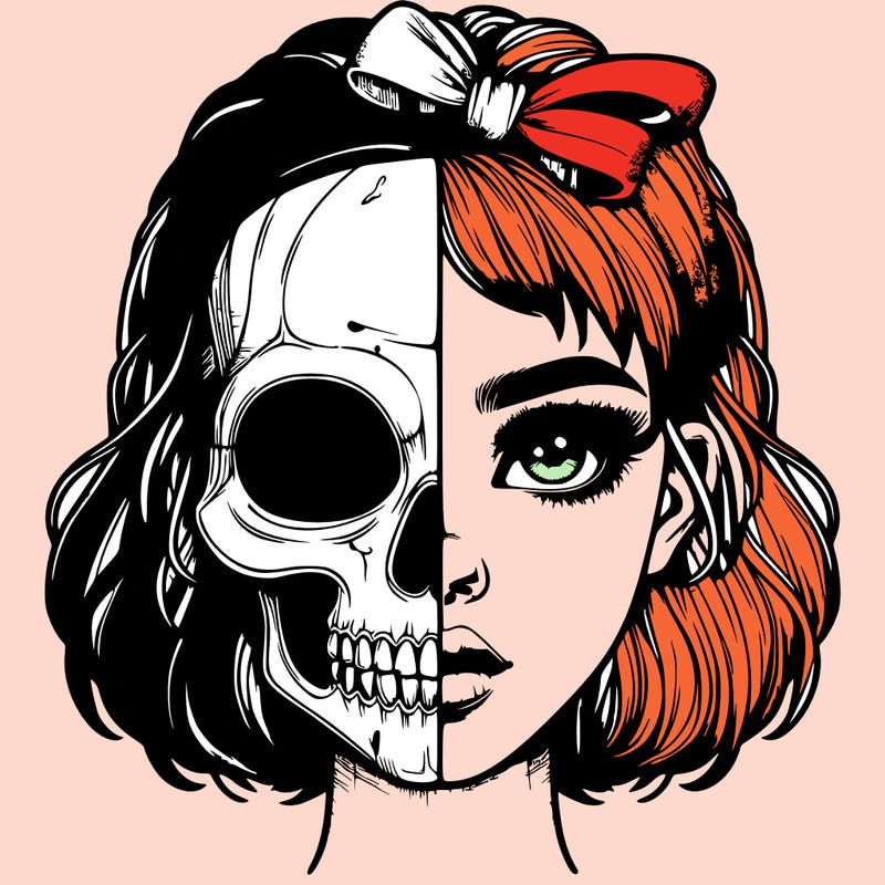 realistic girl with half skull mask