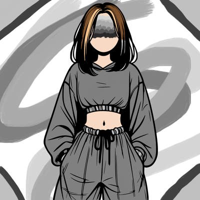 realistic girl faceless with baggy pants and a crop top