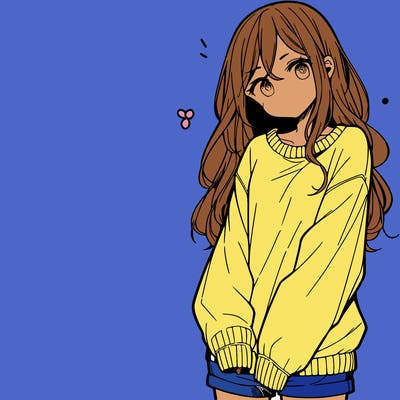 manga teen girl  in a sweater and baggy pants