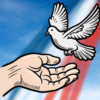 a hand reaching out for a dove