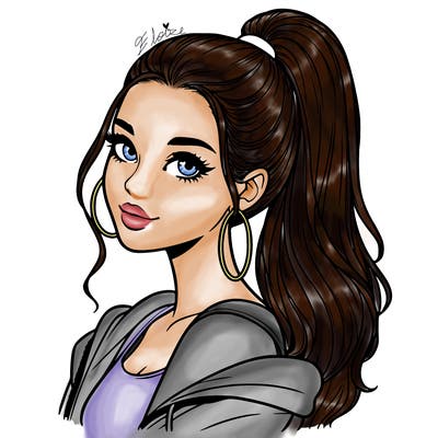 realistic girl with a high ponytail