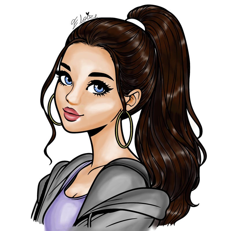 realistic girl with a high ponytail