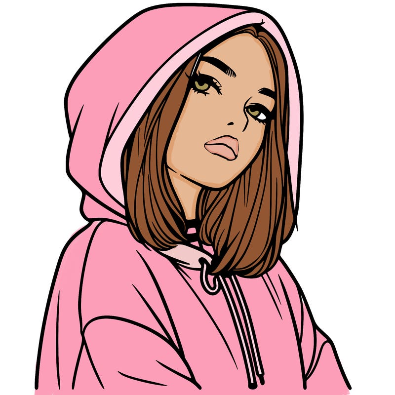 a realistic girl in a hoodie