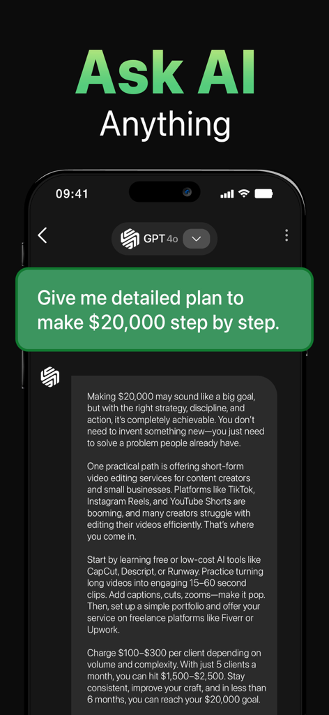 L'assistente AI di ChatIn fornisce un piano aziendale passo-passo per un'attività secondaria utilizzando GPT 4o