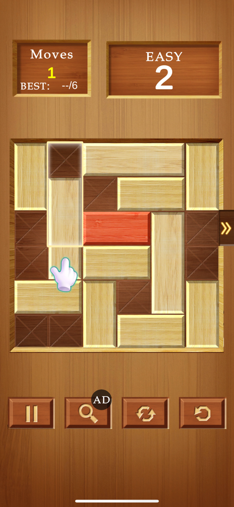 Block Escape : Unblock Sliding - A wooden sliding block puzzle game level where the player must clear a path for the red block to escape.