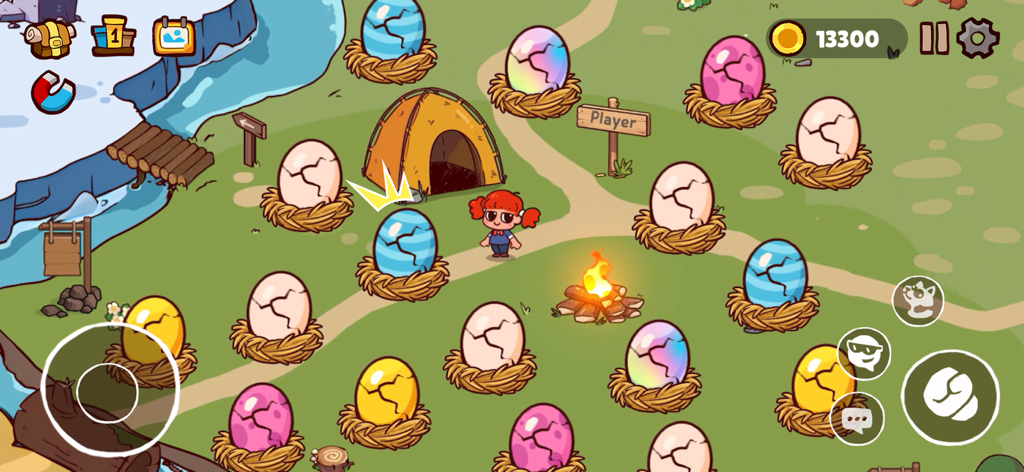 Animal Voice Fun Game - 캐릭터와 동물 목소리 재미 게임의 다양한 알록달록한 알이 나오는 게임 플레이 스크린샷