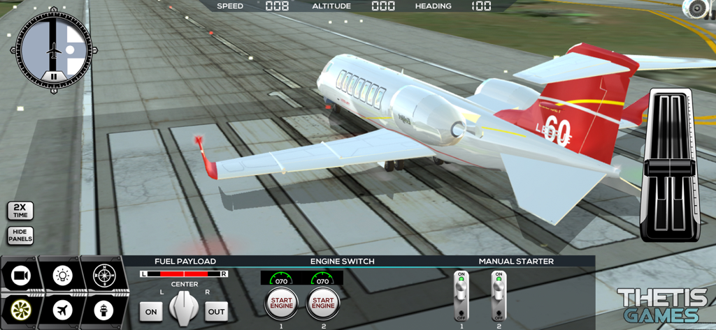 Flight Simulator FlyWings 2017 - A white and red private jet on a runway with cockpit controls in Flight Simulator FlyWings 2017.