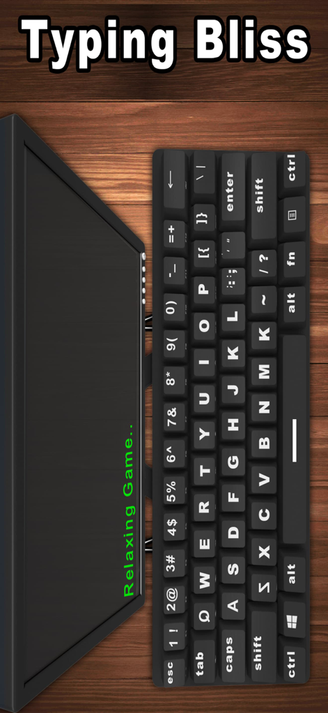 Mini Fidget Toys & Pop it Game - A virtual keyboard on a wooden desk for relaxing typing in the Mini Fidget Toys app