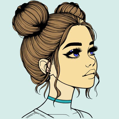 realistic girl with buns on the top of her head