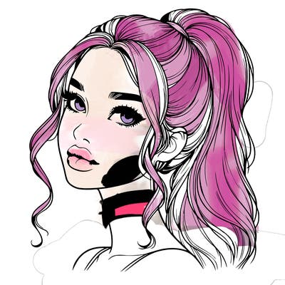 realistic girl with a ponytail on her hair and lips