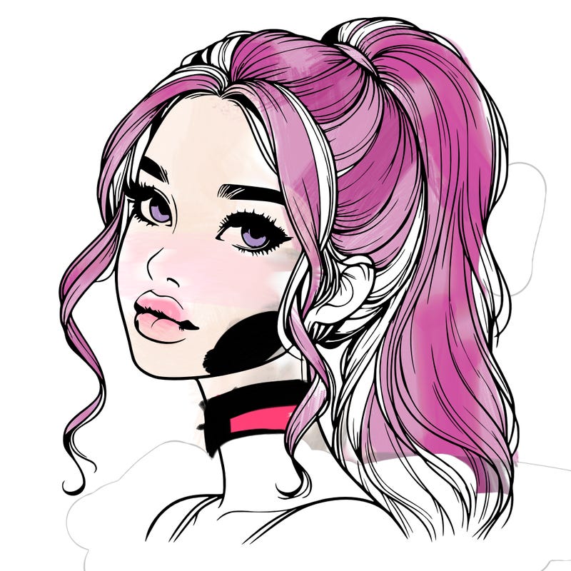 realistic girl with a ponytail on her hair and lips