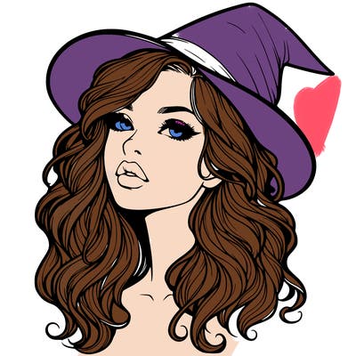 realistic witch girl with wavy hair and lips