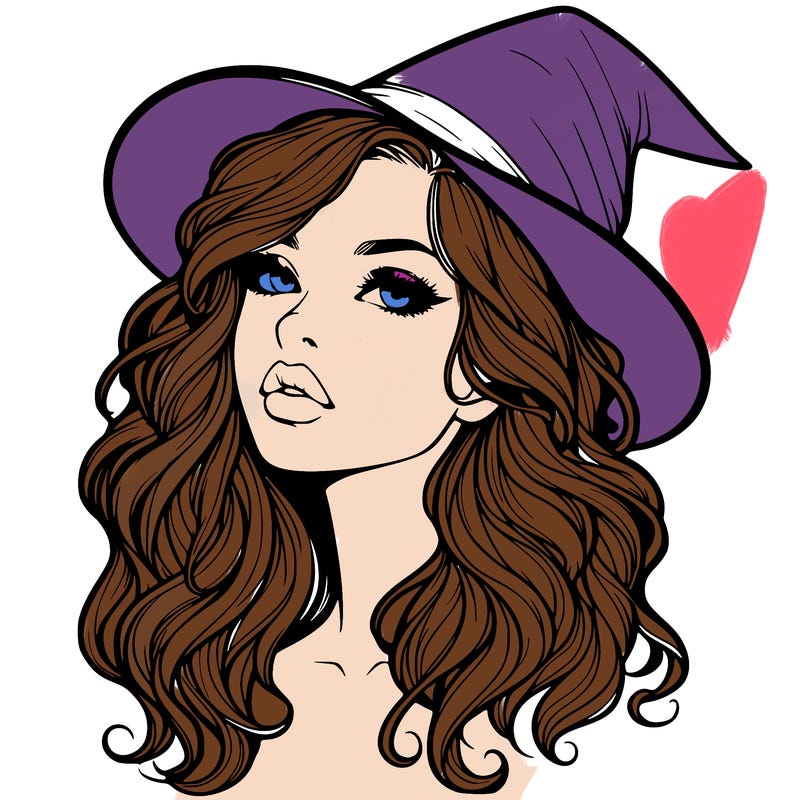 realistic witch girl with wavy hair and lips